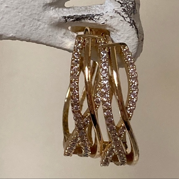 Gold Plated Swarovski Hoop Earrings - Picture 2 of 2